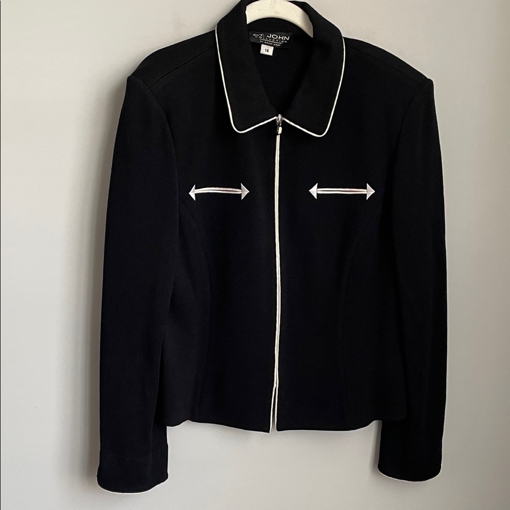 St. John Collection Marie Gray Black Santana Knit Western Zip Jacket Size 14